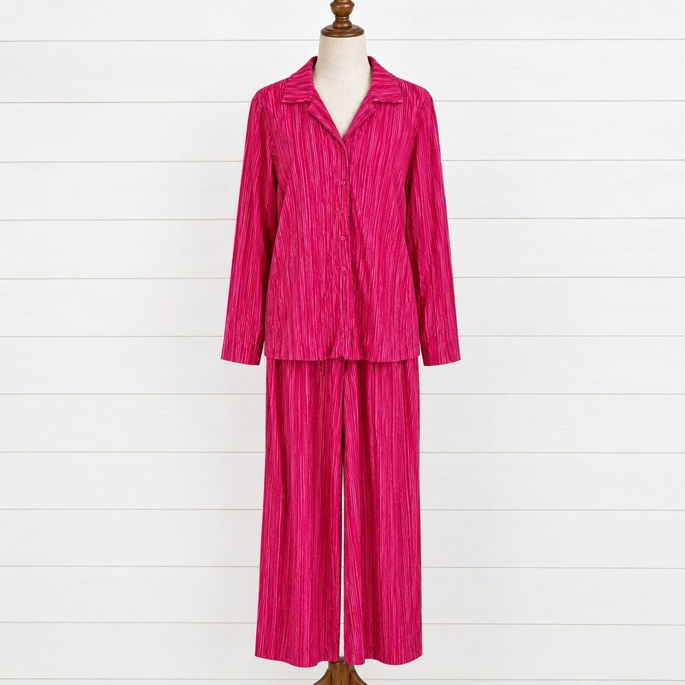 Rachel Zoe Pink Textured 2-Piece Sleepwear Pajama Set Womens LARGE Lounge Wear